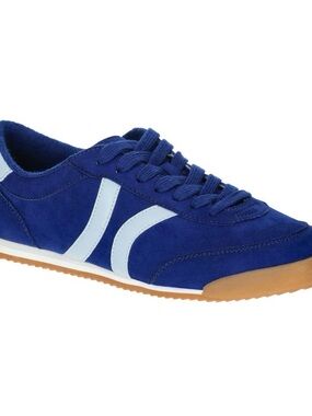 Women's Royal Blue Suede Lace-Up Sneakers with White Side Accents
